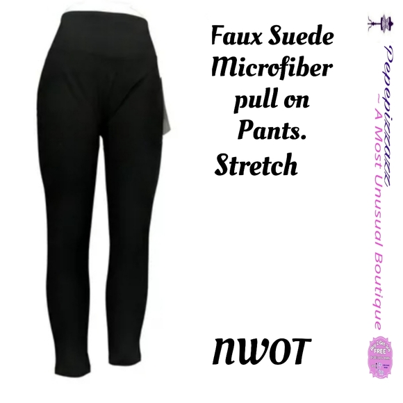 QVC WOMAN W CONTROL PETITE SUEDE LIKE STRETCHY PONTE PANTS. SEE MEASUREMENTS 👀 - Picture 1 of 13